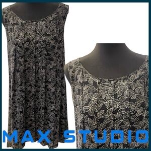 Max Studio Black/White Leaf Pattern Sleeveless Pullover A-Line Swing Dress (M)